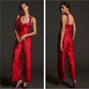 Hutch Red and Pink Satin Wide Leg Jumpsuit